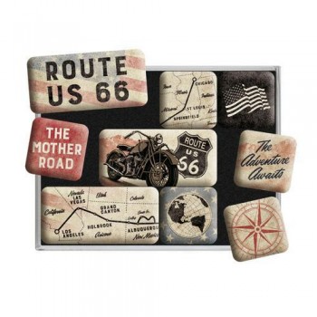 Набор из 9 магнитов Nostalgic Art Route 66 Bike Map (83117)